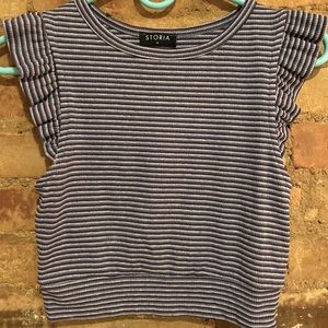 Cropped purple striped ruffle top